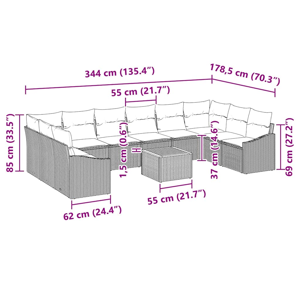 Set Divano da Giardino 11 pcs Nero e Crema polyrattan | homemem39