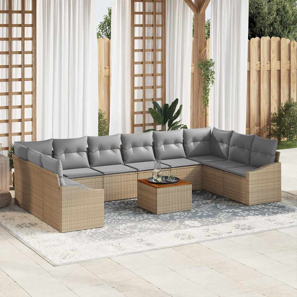 Set Divano da Giardino 11 pcs Beige e Grigio Chiaro polyrattan | homemem39