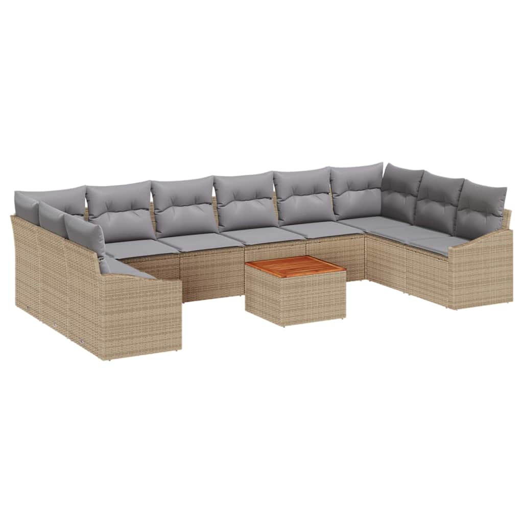 Set Divano da Giardino 11 pcs Beige e Grigio Chiaro polyrattan | homemem39