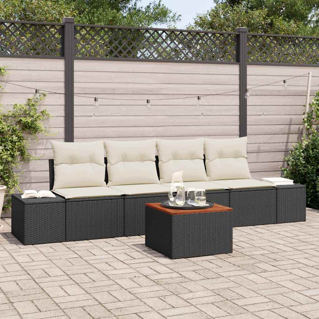 Set Divano da Giardino 5 pcs Nero e Crema polyrattan | homemem39