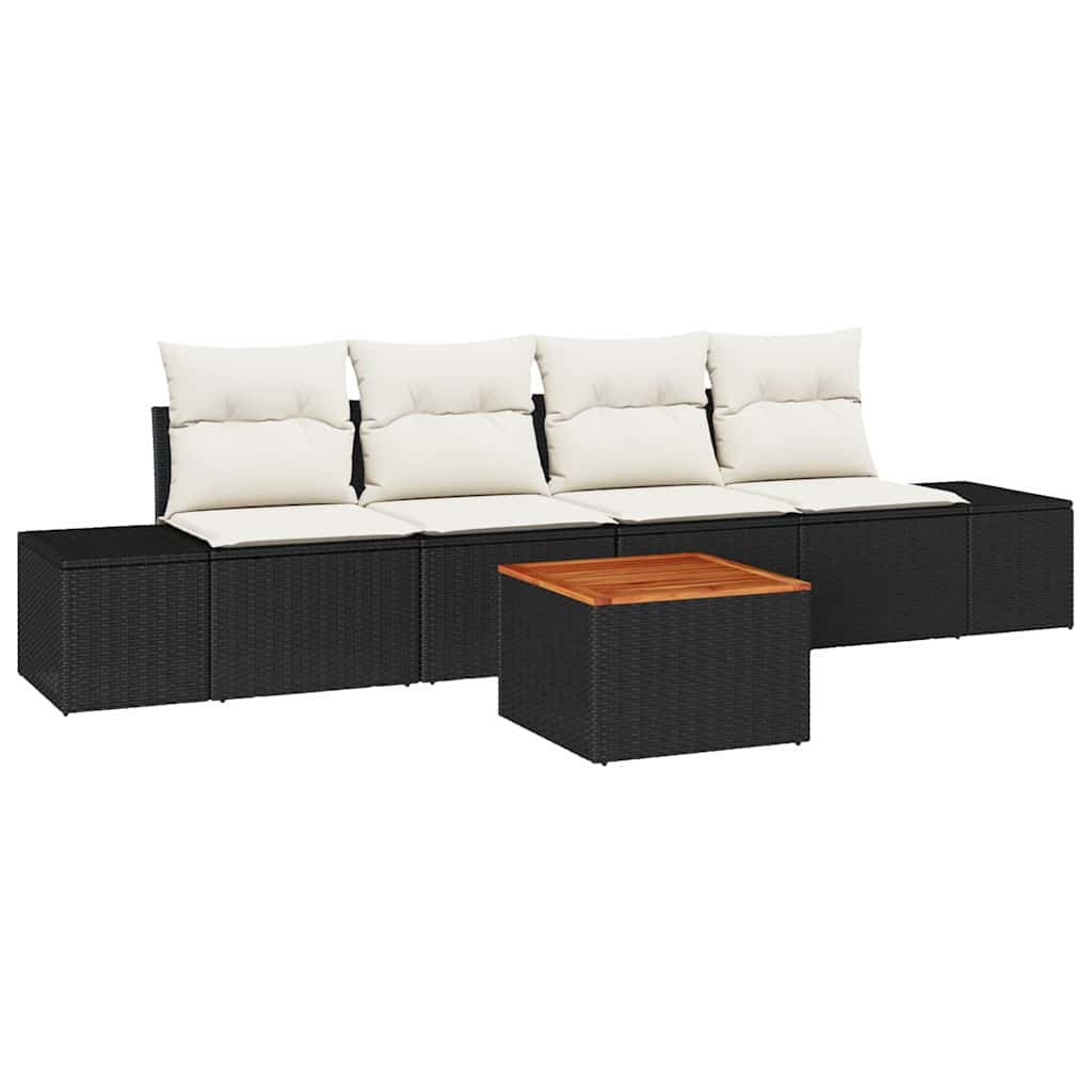 Set Divano da Giardino 5 pcs Nero e Crema polyrattan | homemem39