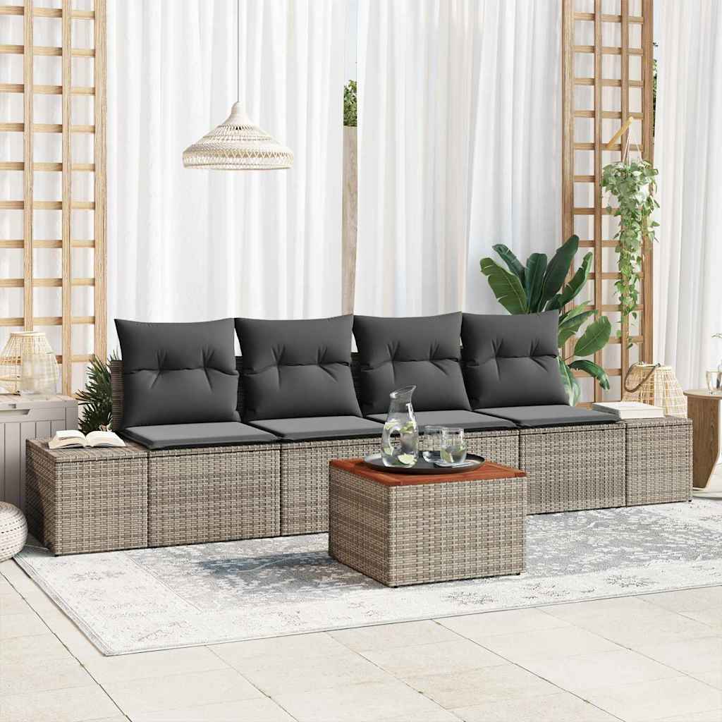 Set Divano da Giardino 5 pcs Grigio polyrattan | homemem39