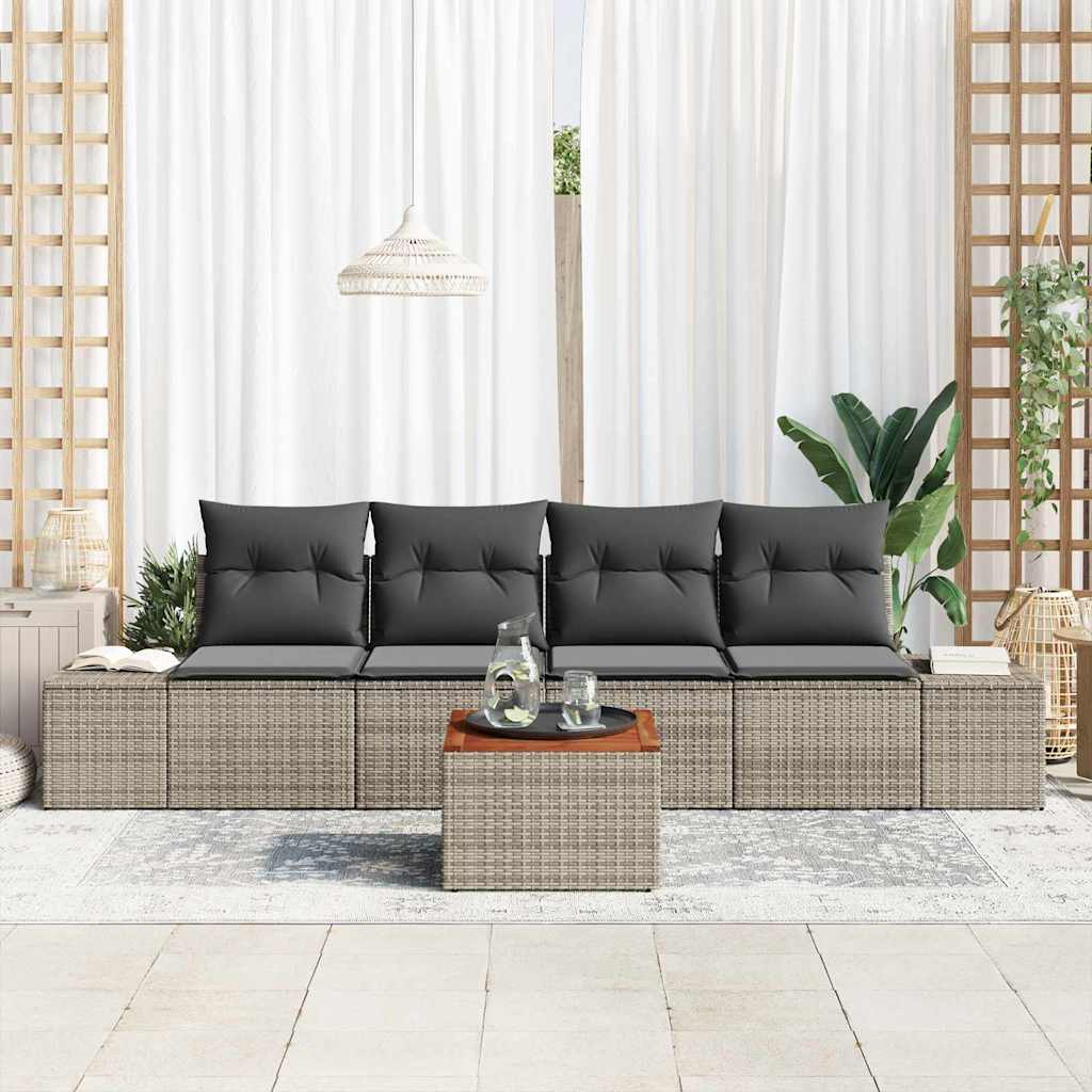 Set Divano da Giardino 5 pcs Grigio polyrattan | homemem39
