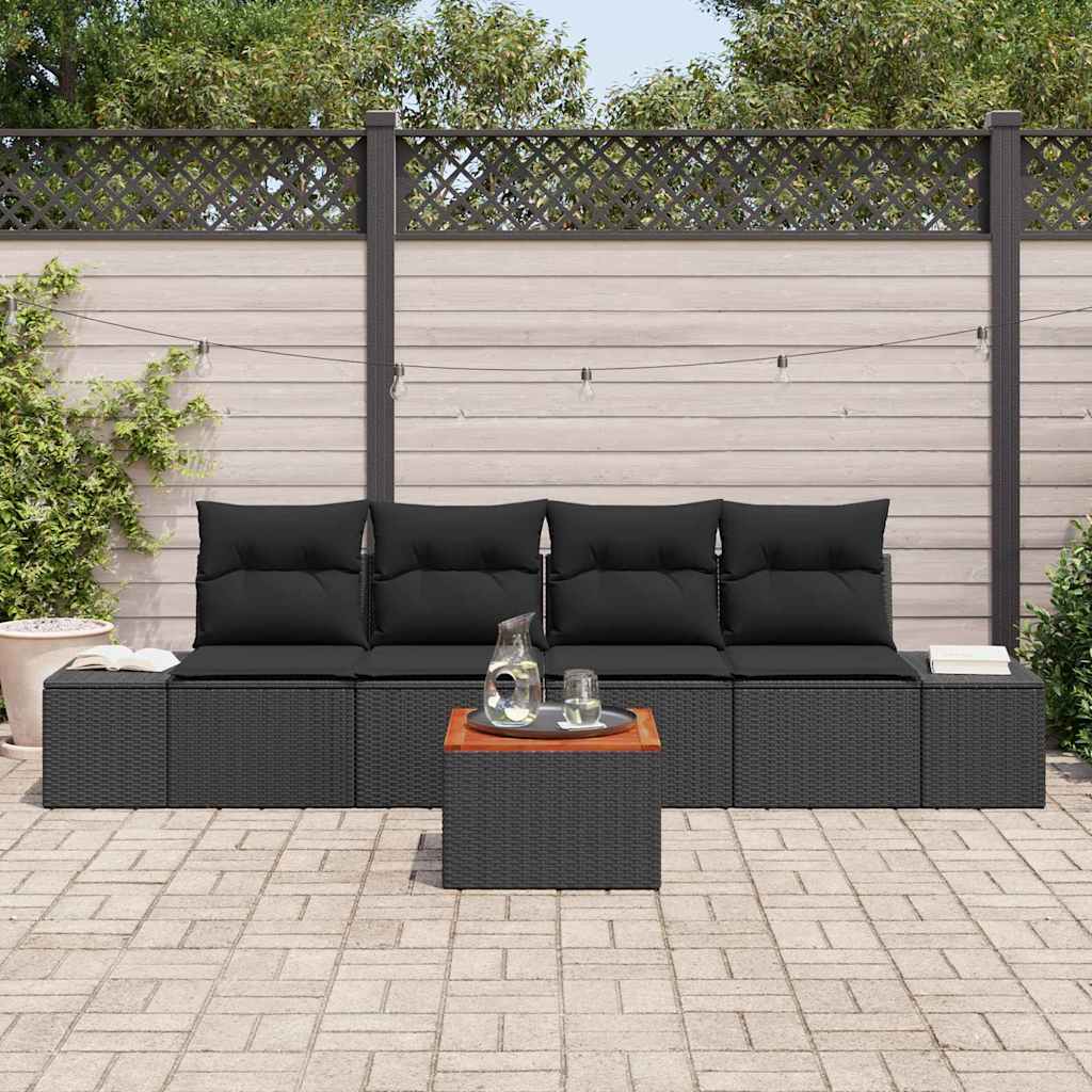 Set Divano da Giardino con archiviazione 5 pcs Nero polyrattan | homemem39