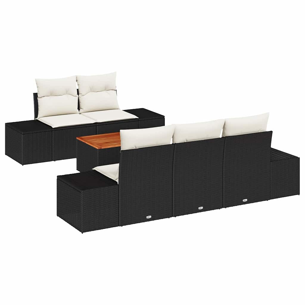 Set Divano da Giardino 6 pcs Nero e Crema polyrattan | homemem39