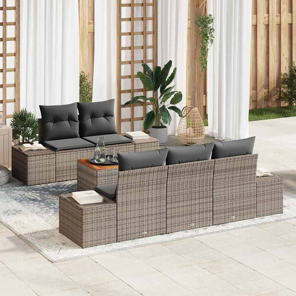 Set Divano da Giardino 6 pcs Grigio polyrattan | homemem39