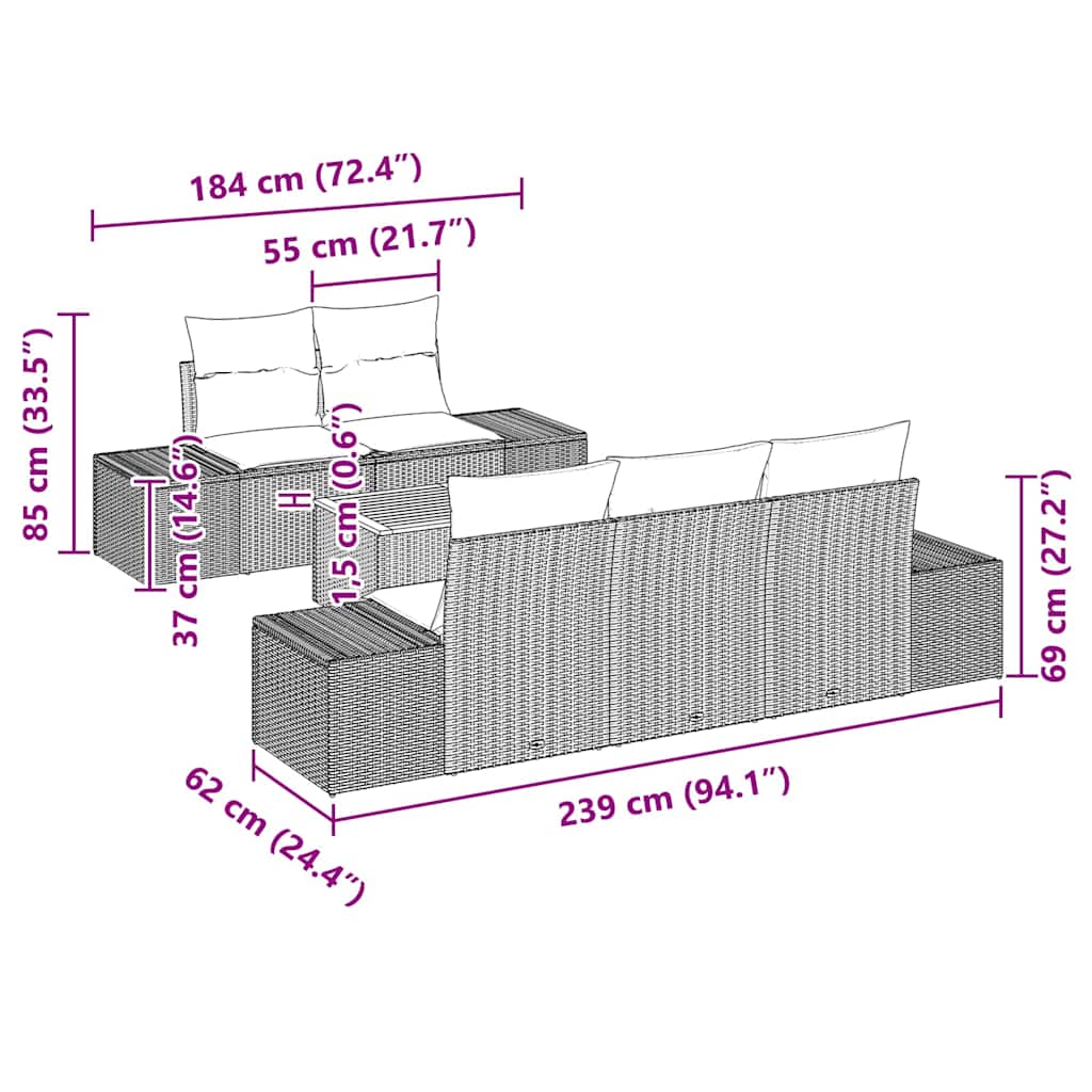 Set Divano da Giardino 6 pcs Grigio polyrattan | homemem39
