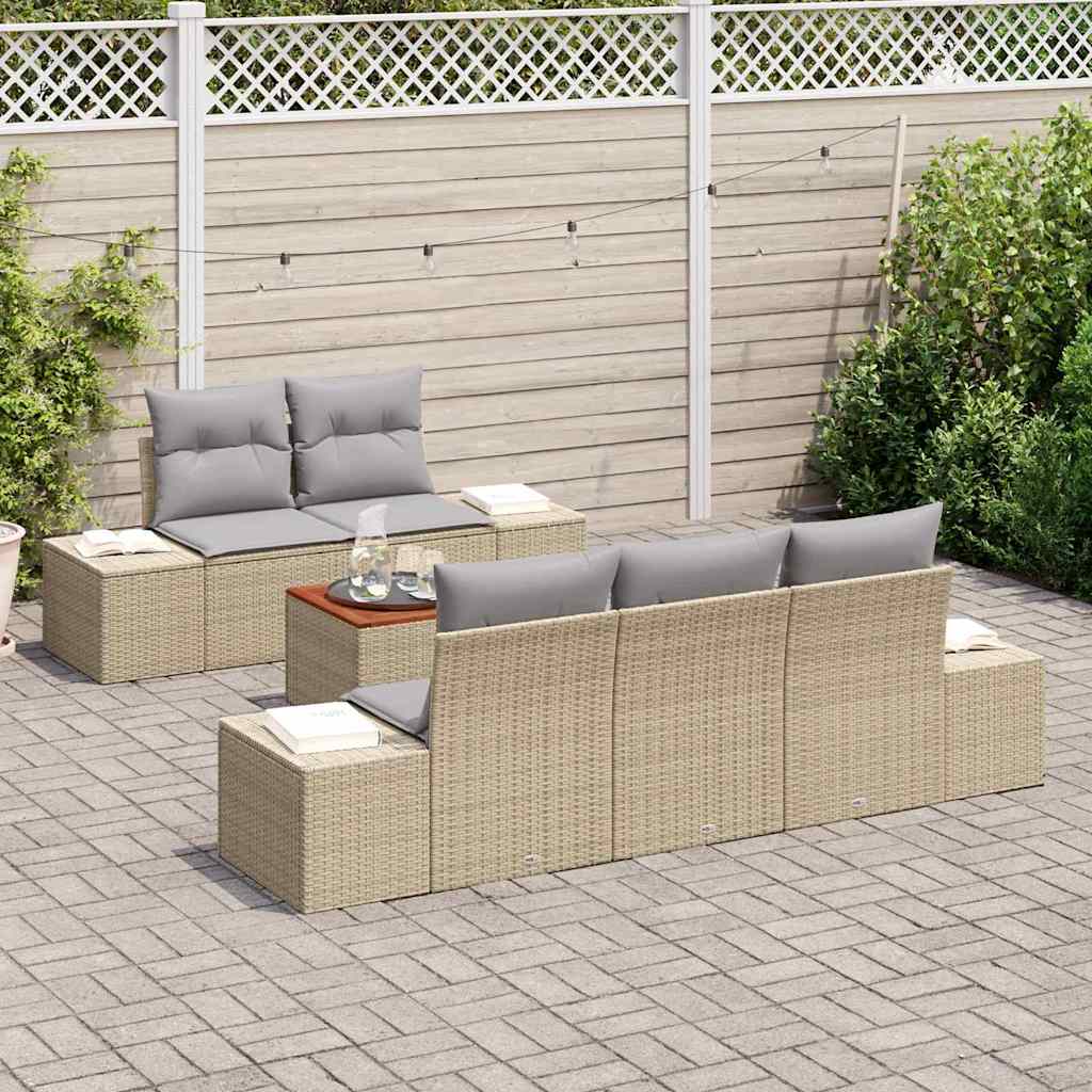 Set Divano da Giardino 6 pcs Beige e Grigio Chiaro polyrattan | homemem39