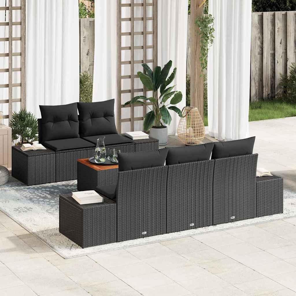 Set Divano da Giardino con archiviazione 6 pcs Nero polyrattan | homemem39