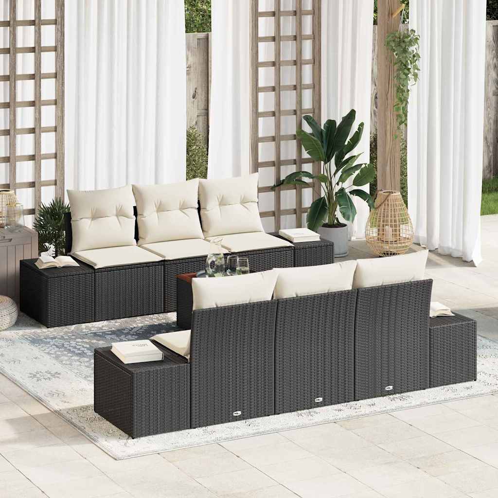 Set Divano da Giardino 7 pcs Nero e Crema polyrattan | homemem39