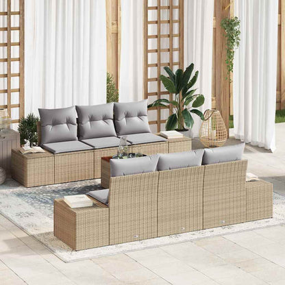 Set Divano da Giardino 7 pcs Beige e Grigio Chiaro polyrattan | homemem39