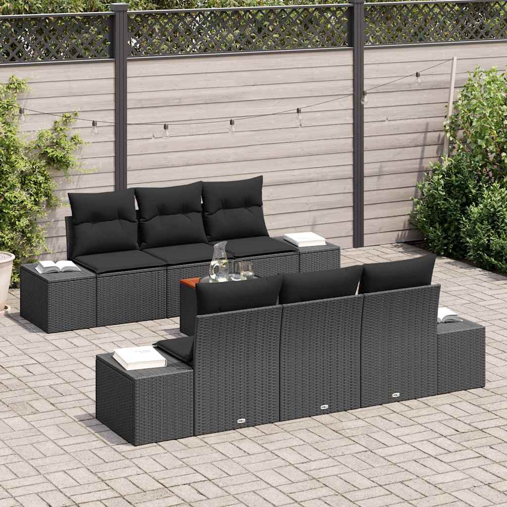 Set Divano da Giardino con archiviazione 7 pcs Nero polyrattan | homemem39
