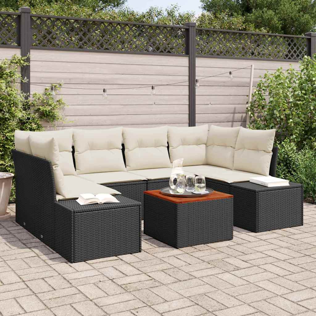 Set Divano da Giardino 7 pcs Nero e Crema polyrattan | homemem39