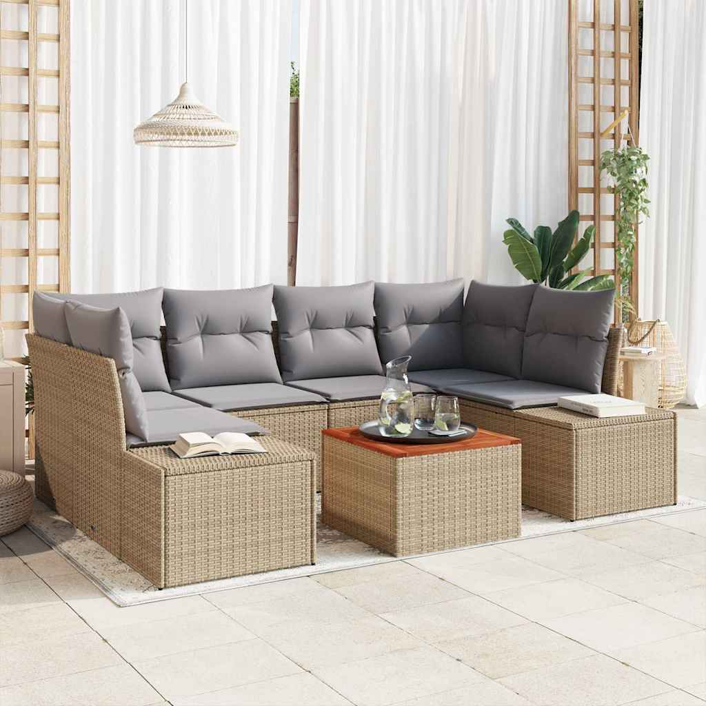 Set Divano da Giardino 7 pcs Beige e Grigio Chiaro polyrattan | homemem39