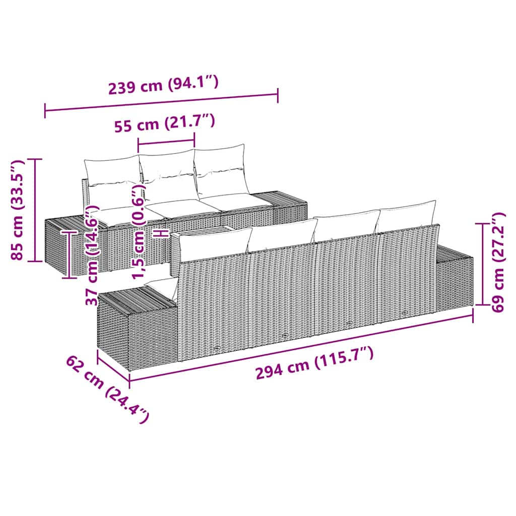 Set Divano da Giardino 8 pcs Grigio - homemem39