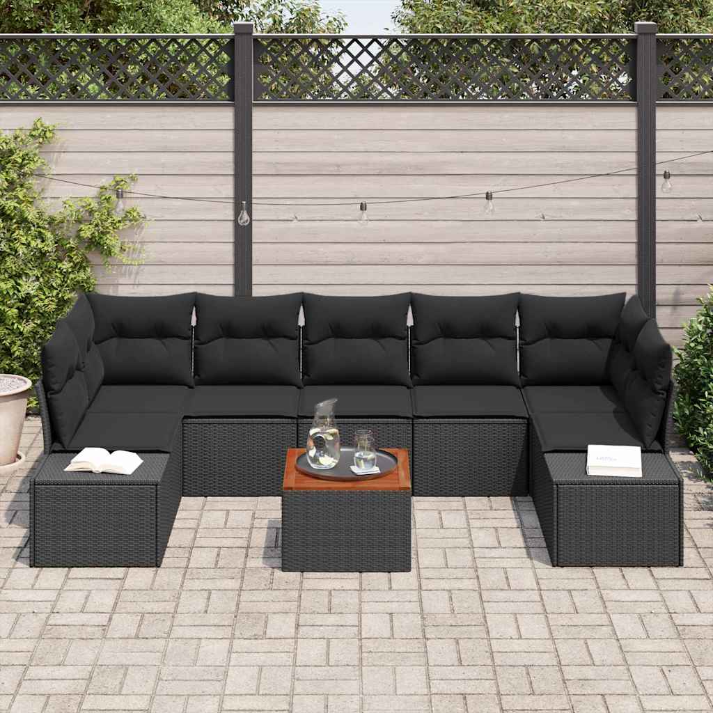 Set Divano da Giardino con archiviazione 8 pcs Nero polyrattan | homemem39