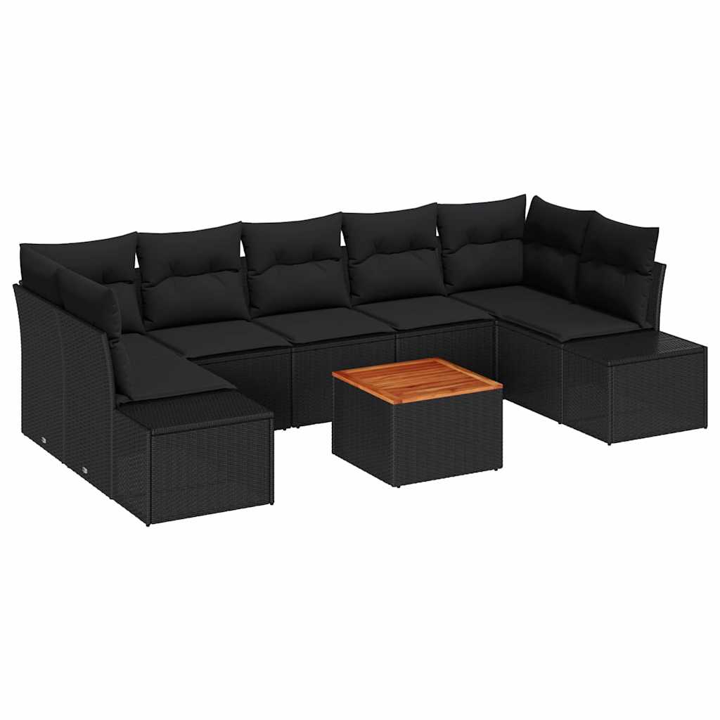 Set Divano da Giardino con archiviazione 8 pcs Nero polyrattan | homemem39