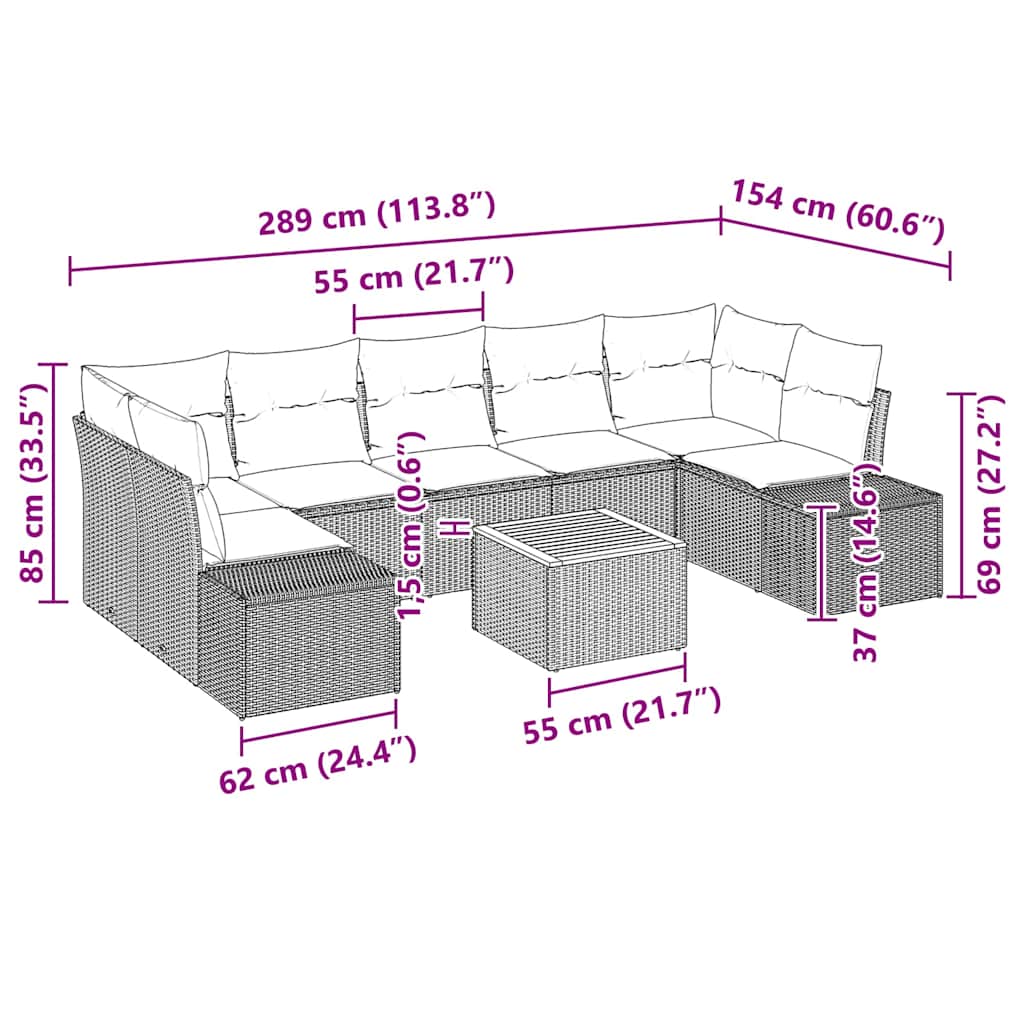 Set Divano da Giardino con archiviazione 8 pcs Nero polyrattan | homemem39