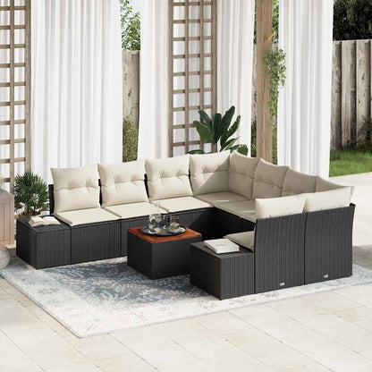 Set Divano da Giardino 9 pcs Nero e Crema polyrattan | homemem39