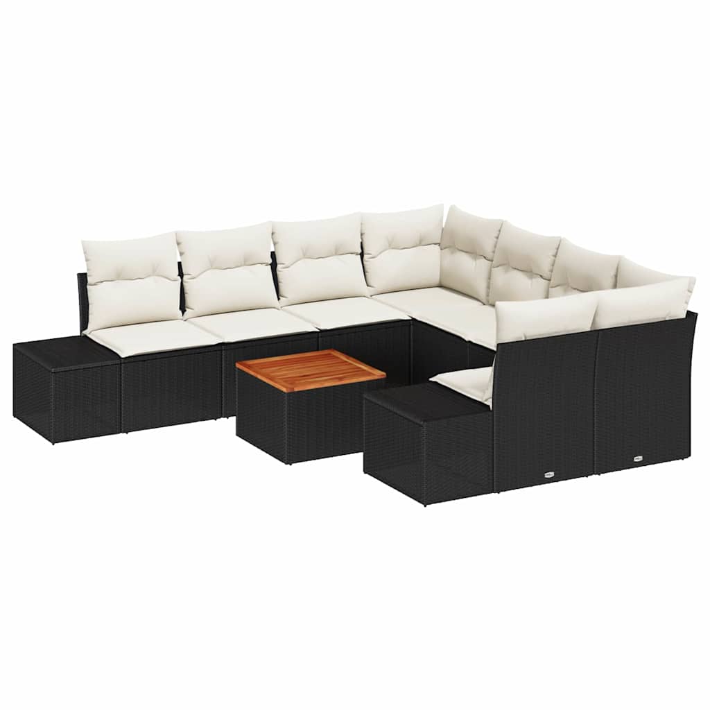 Set Divano da Giardino 9 pcs Nero e Crema polyrattan | homemem39