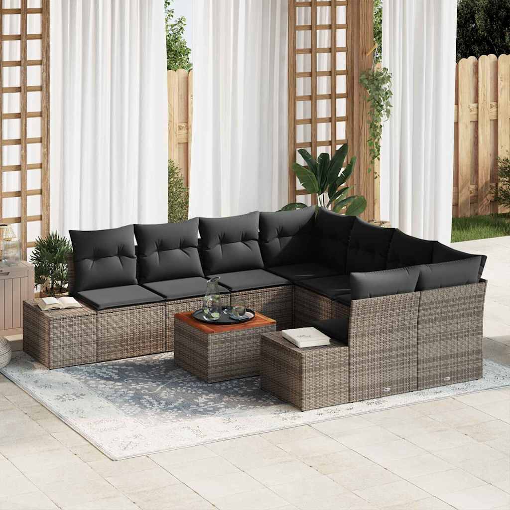 Set Divano da Giardino 9 pcs Grigio polyrattan | homemem39