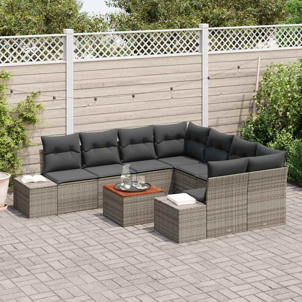 Set Divano da Giardino 9 pcs Grigio polyrattan | homemem39