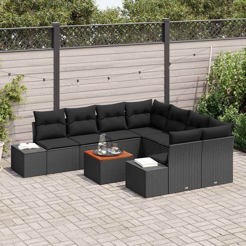 Set Divano da Giardino con archiviazione 9 pcs Nero polyrattan | homemem39