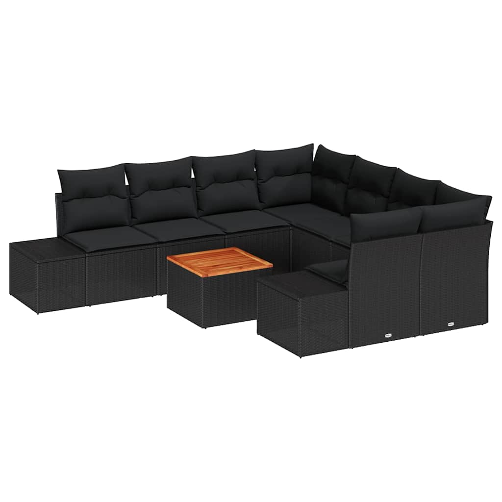 Set Divano da Giardino con archiviazione 9 pcs Nero polyrattan | homemem39