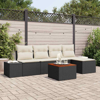 Set Divano da Giardino 6 pcs Nero e Crema polyrattan | homemem39