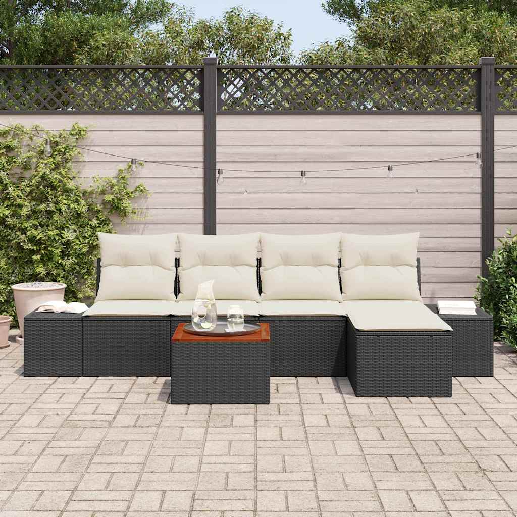 Set Divano da Giardino 6 pcs Nero e Crema polyrattan | homemem39