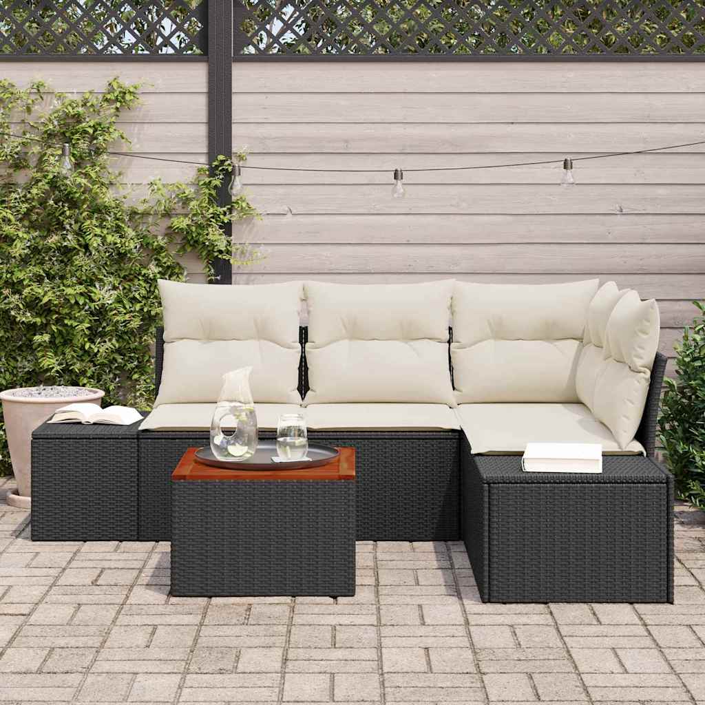 Set Divano da Giardino 5 pcs Nero e Crema polyrattan | homemem39