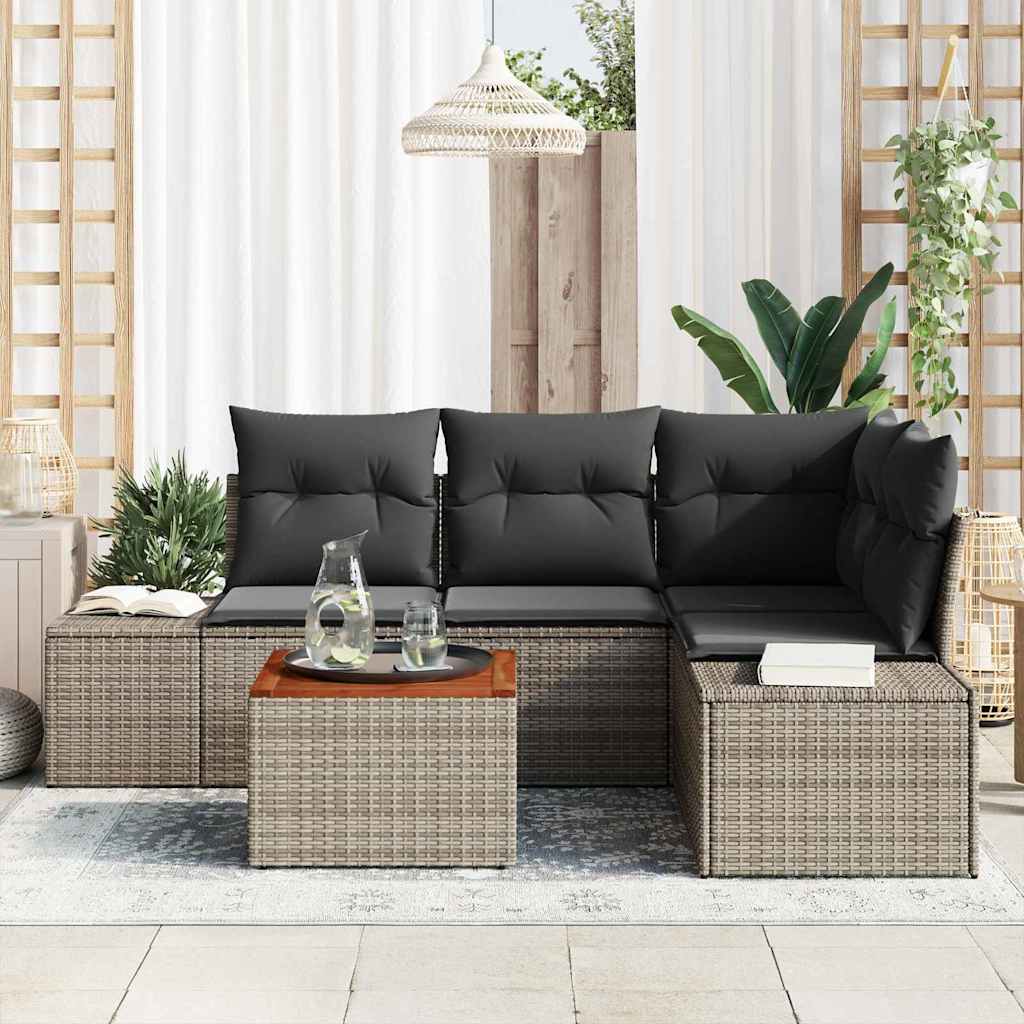 Set Divano da Giardino 5 pcs Grigio polyrattan