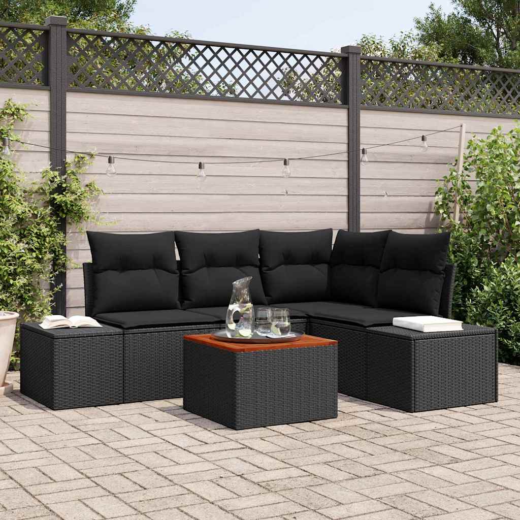 Set Divano da Giardino con archiviazione 5 pcs Nero polyrattan | homemem39