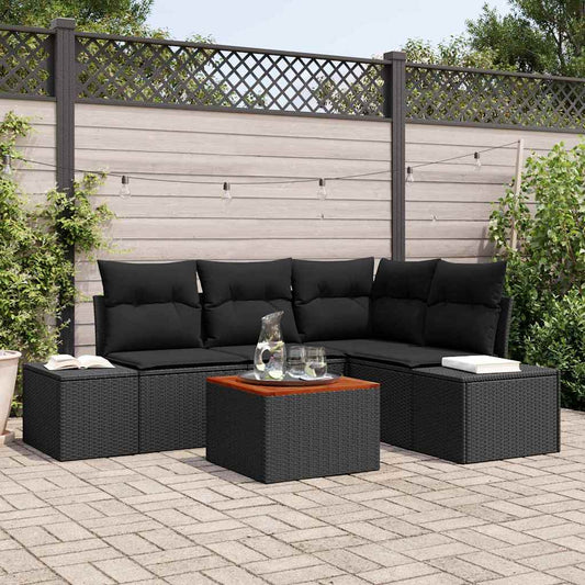 Set Divano da Giardino con archiviazione 5 pcs Nero polyrattan
