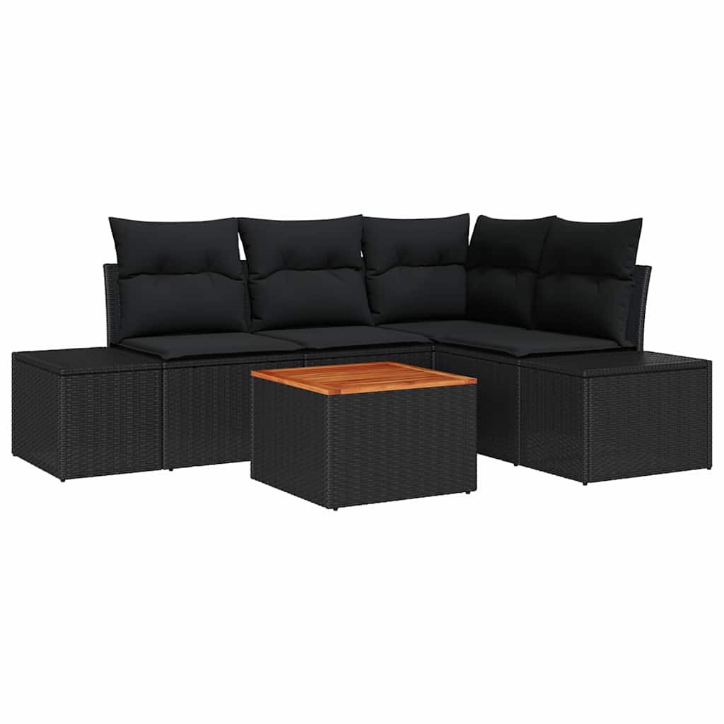 Set Divano da Giardino con archiviazione 5 pcs Nero polyrattan | homemem39