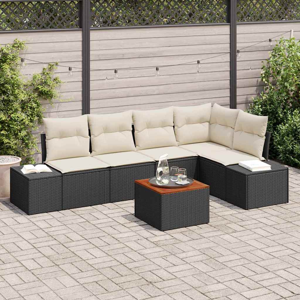 Set Divano da Giardino 6 pcs Nero e Crema polyrattan | homemem39