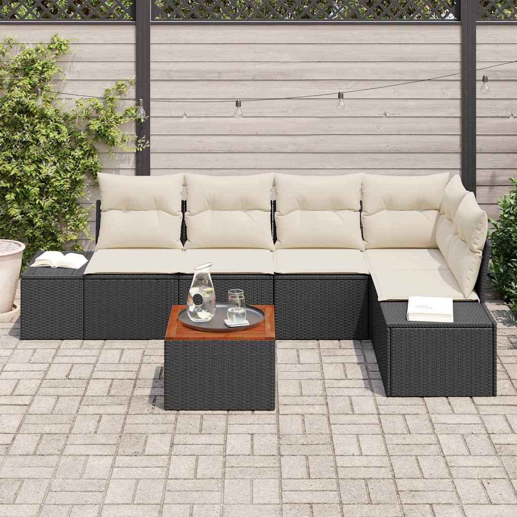 Set Divano da Giardino 6 pcs Nero e Crema polyrattan | homemem39