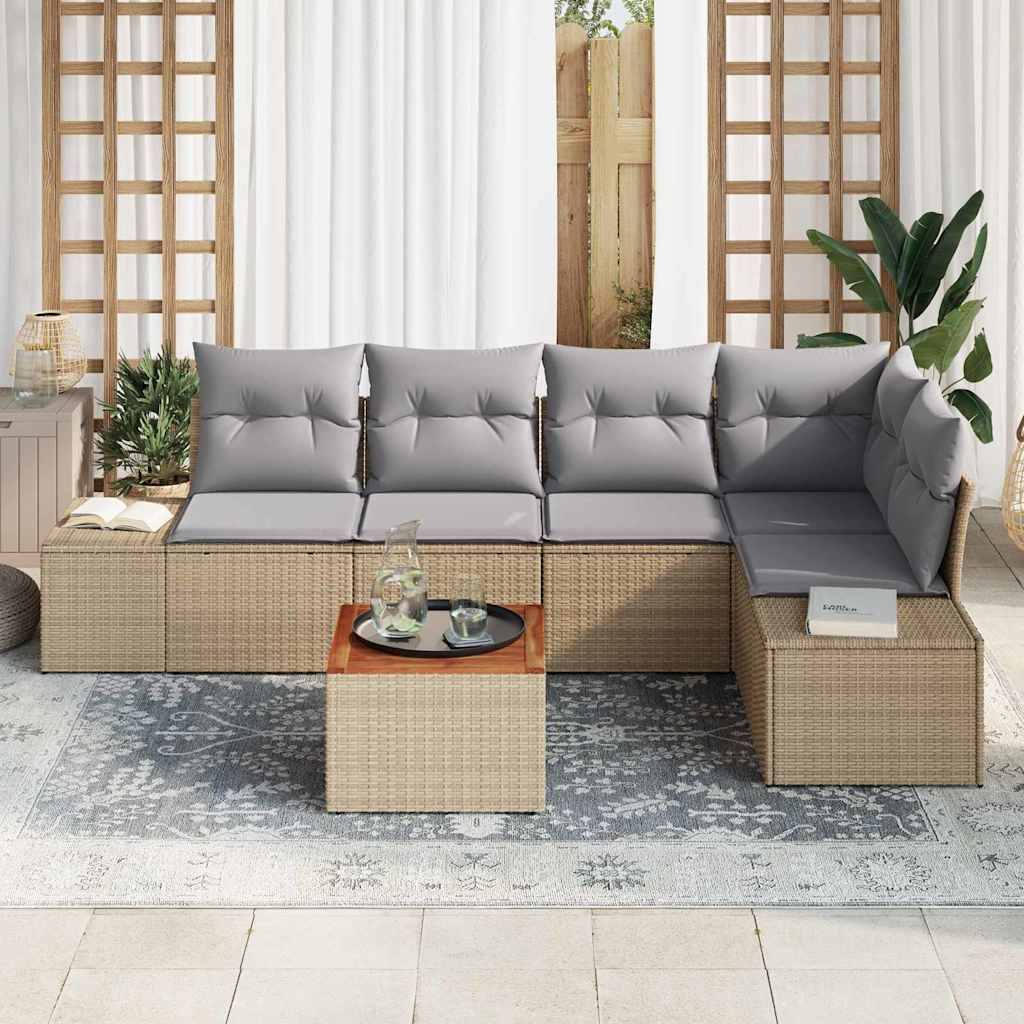 Set Divano da Giardino 6 pcs Beige e Grigio Chiaro polyrattan | homemem39
