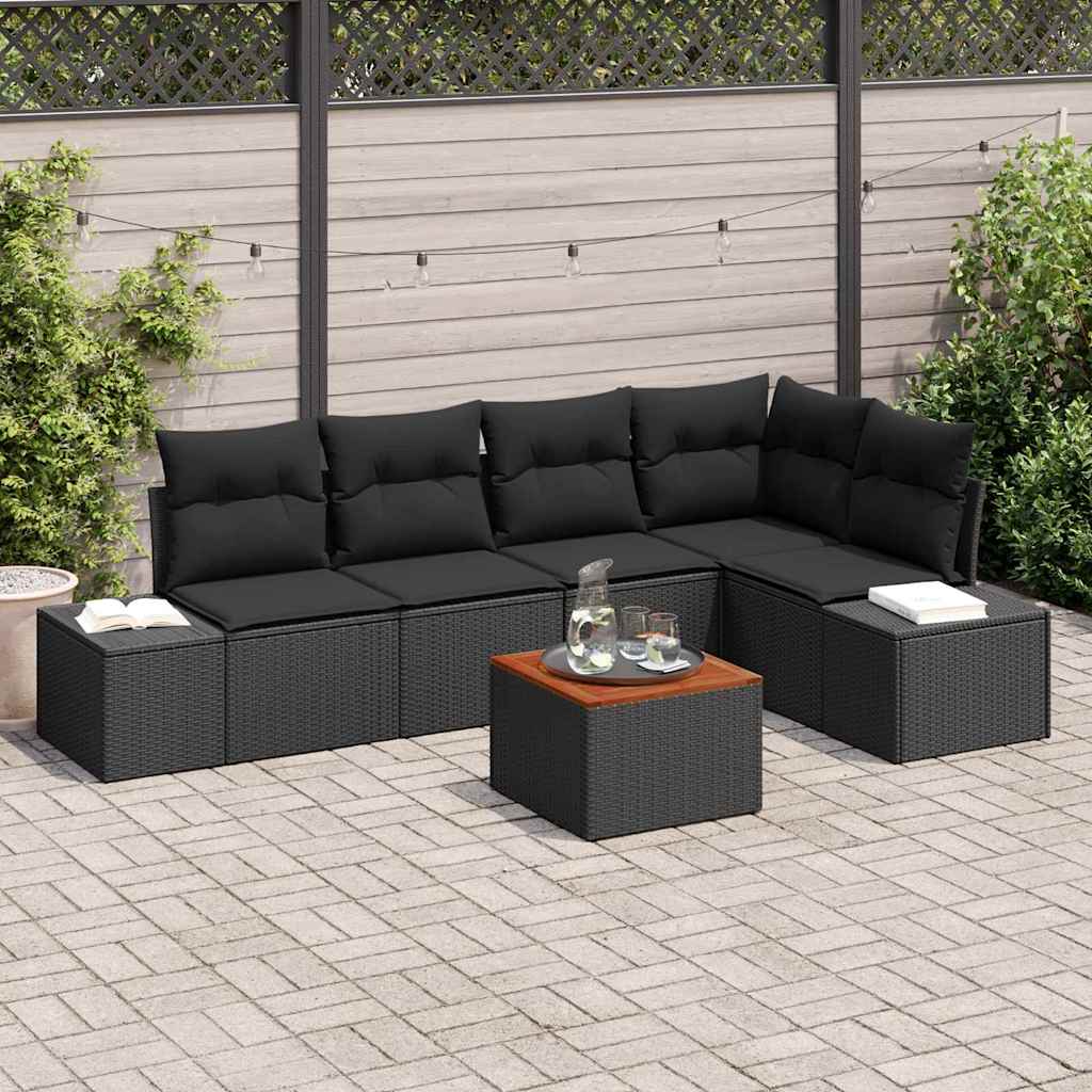 Set Divano da Giardino con archiviazione 6 pcs Nero polyrattan | homemem39