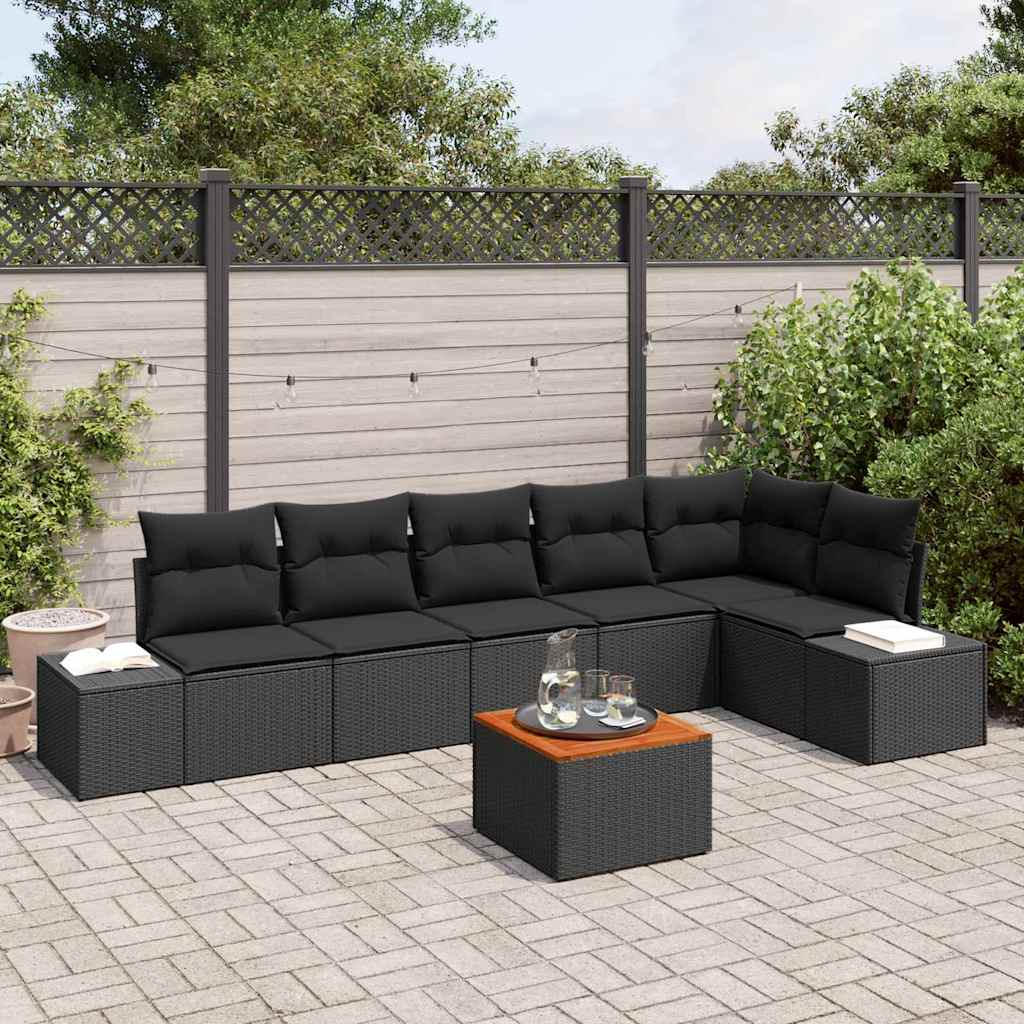 Set Divano da Giardino con archiviazione 7 pcs Nero polyrattan | homemem39