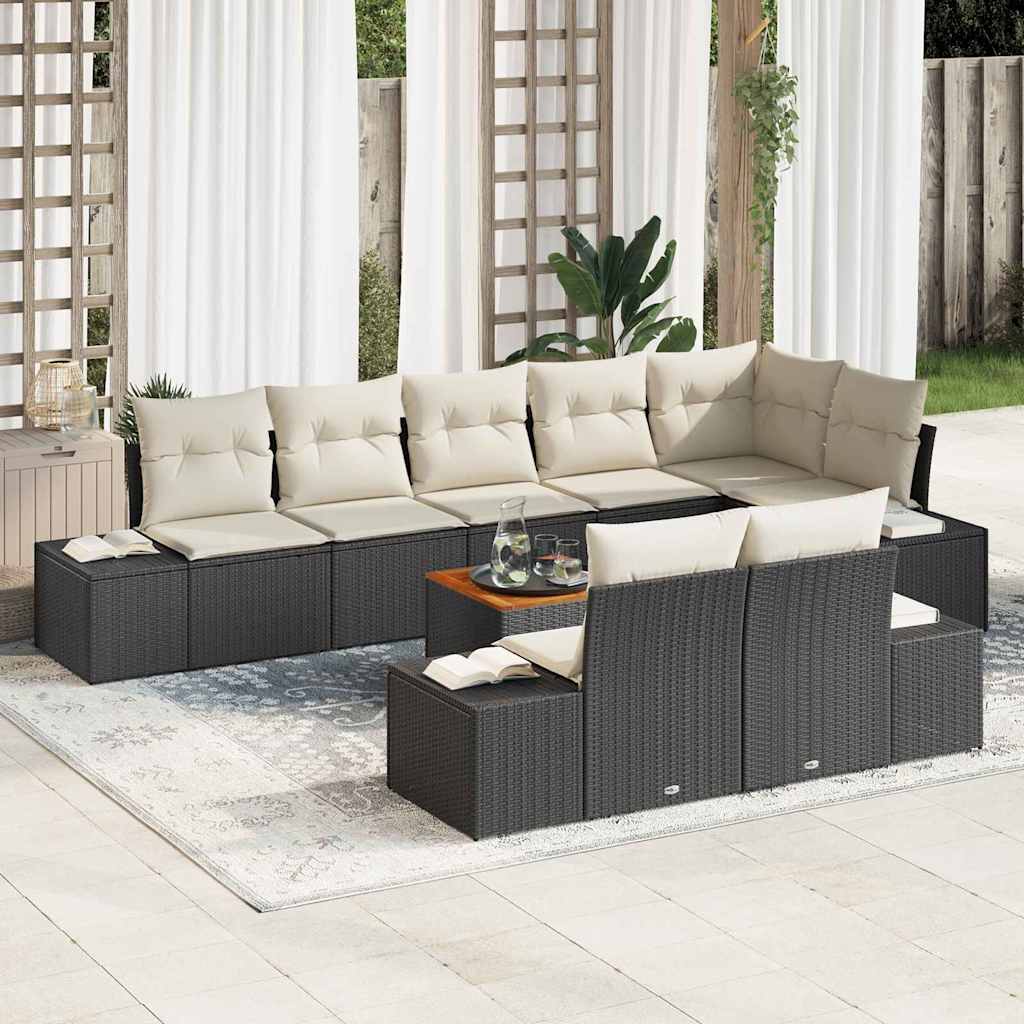 Set Divano da Giardino con archiviazione 9 pcs Nero e bianco | homemem39