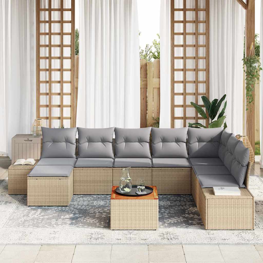 Set Divano da Giardino 9 pcs beige e grigio chiaro | homemem39