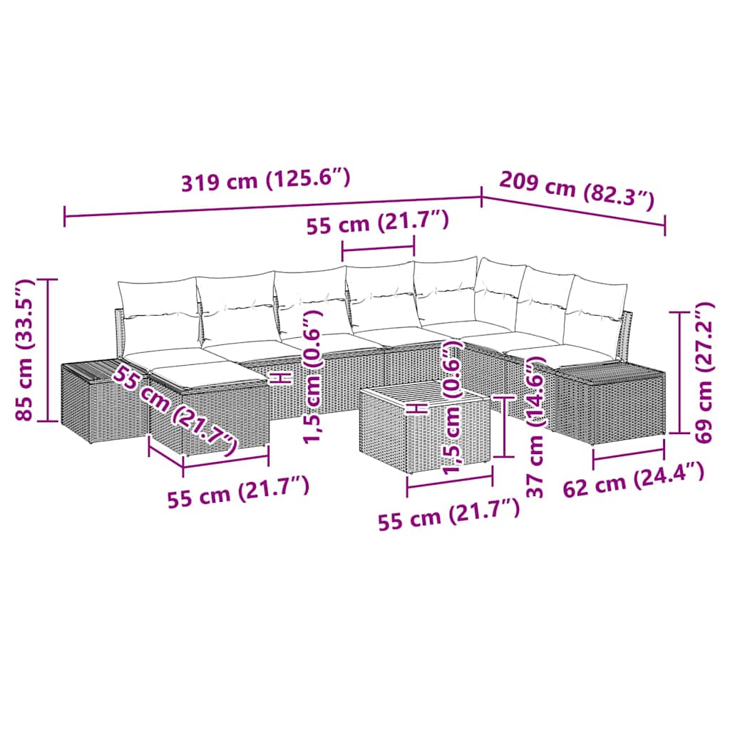 Set Divano da Giardino 9 pcs beige e grigio chiaro | homemem39