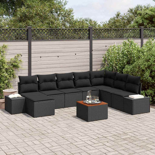 Set Divano da Giardino 9 pcs Nero | homemem39