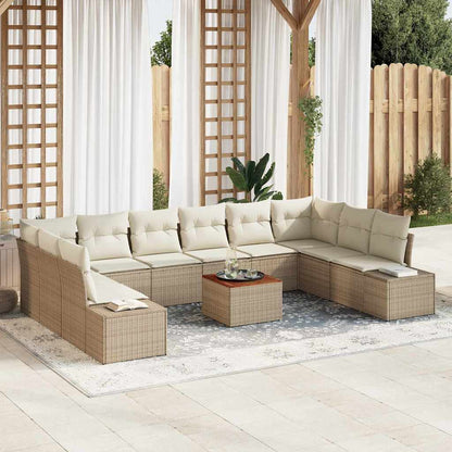 Set Divano da Giardino con archiviazione 11 pcs Beige e bianco | homemem39