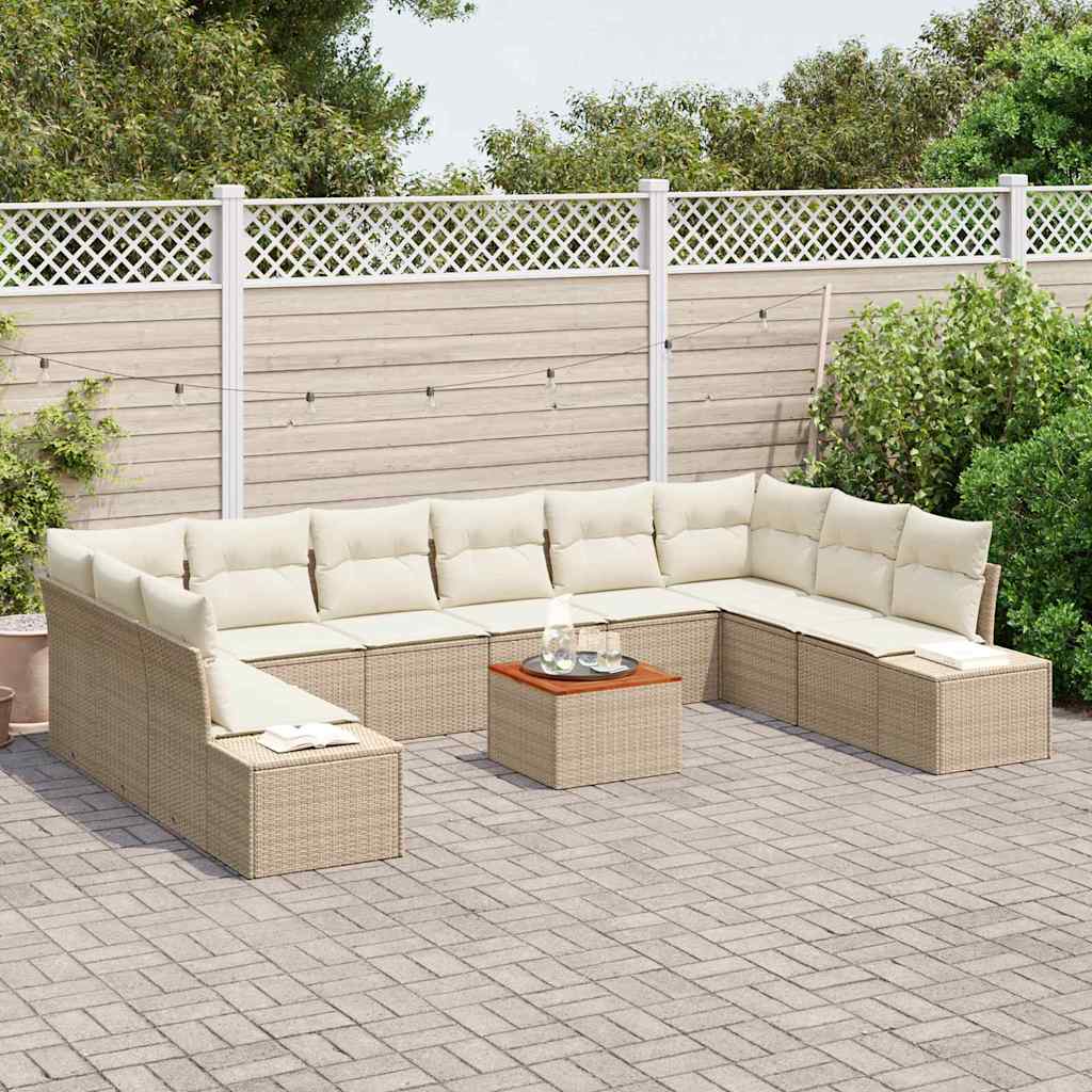 Set Divano da Giardino con archiviazione 11 pcs Beige e bianco | homemem39