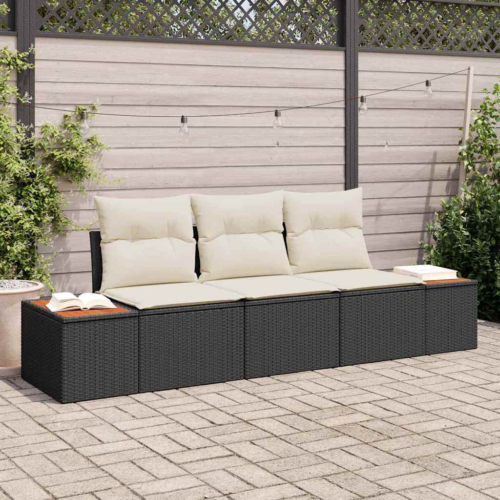 Set Divano da Giardino 3 pcs Nero e crema Poly Rattan | homemem39