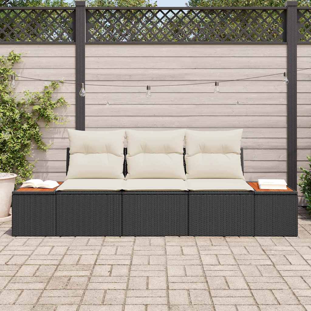 Set Divano da Giardino 3 pcs Nero e crema Poly Rattan | homemem39