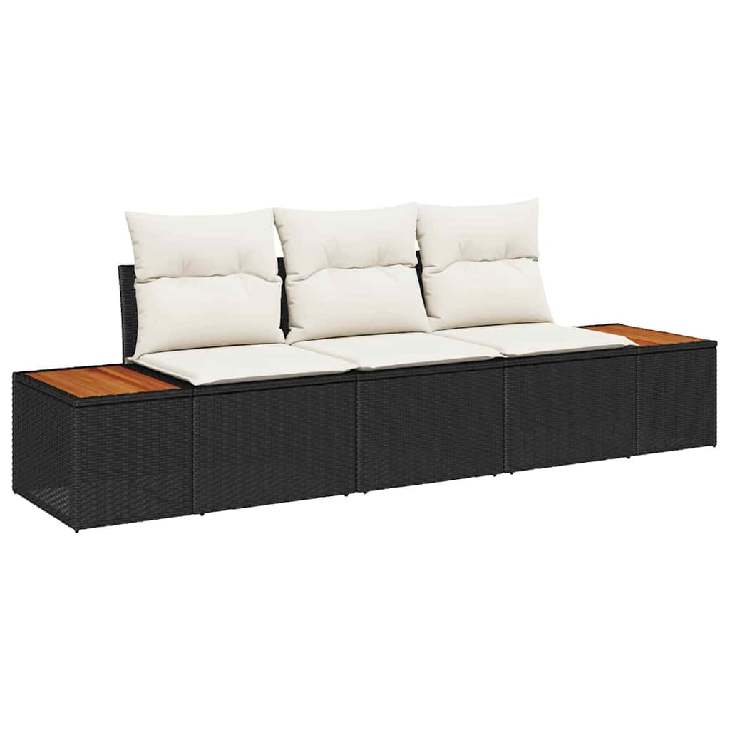 Set Divano da Giardino 3 pcs Nero e crema Poly Rattan | homemem39