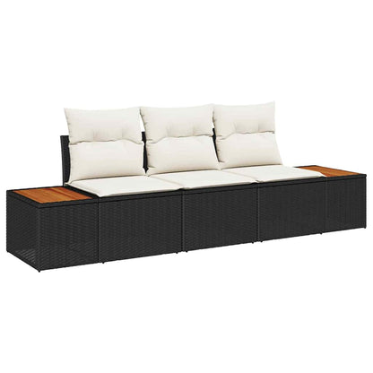 Set Divano da Giardino 3 pcs Nero e crema Poly Rattan | homemem39